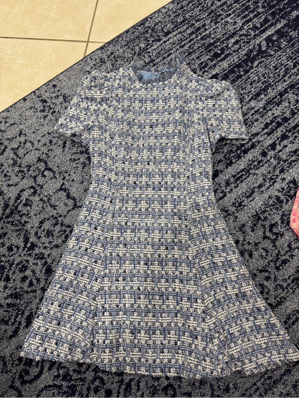 Aqua Blue & White Tweed Mini Dress
